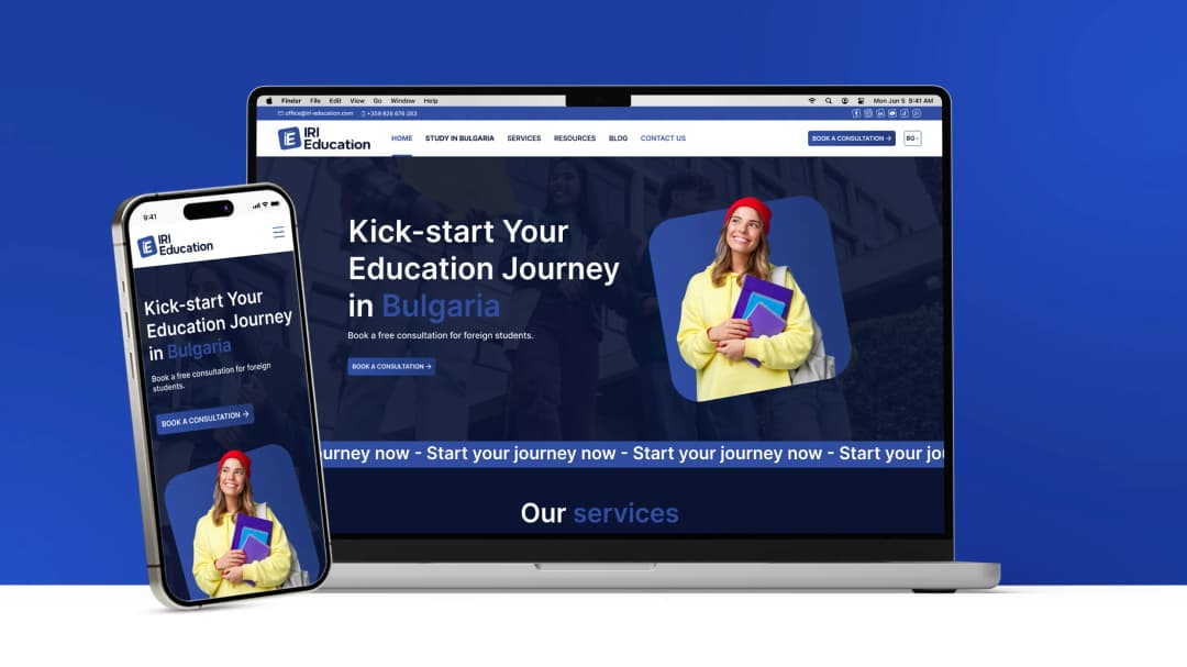 презентация на новия уеб сайт на IRI Education по дизайн на маркетинг агенция DGTalents